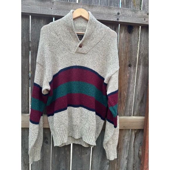 Vintage Eddie Bauer Shawl Neckline Sweater Mens Large WOOL - Picture 1 of 6